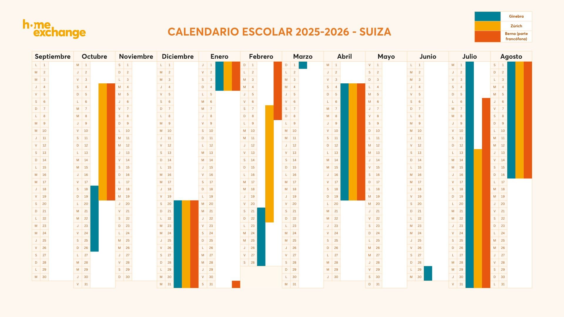 Calendario escolar en Suiza 2025-2026