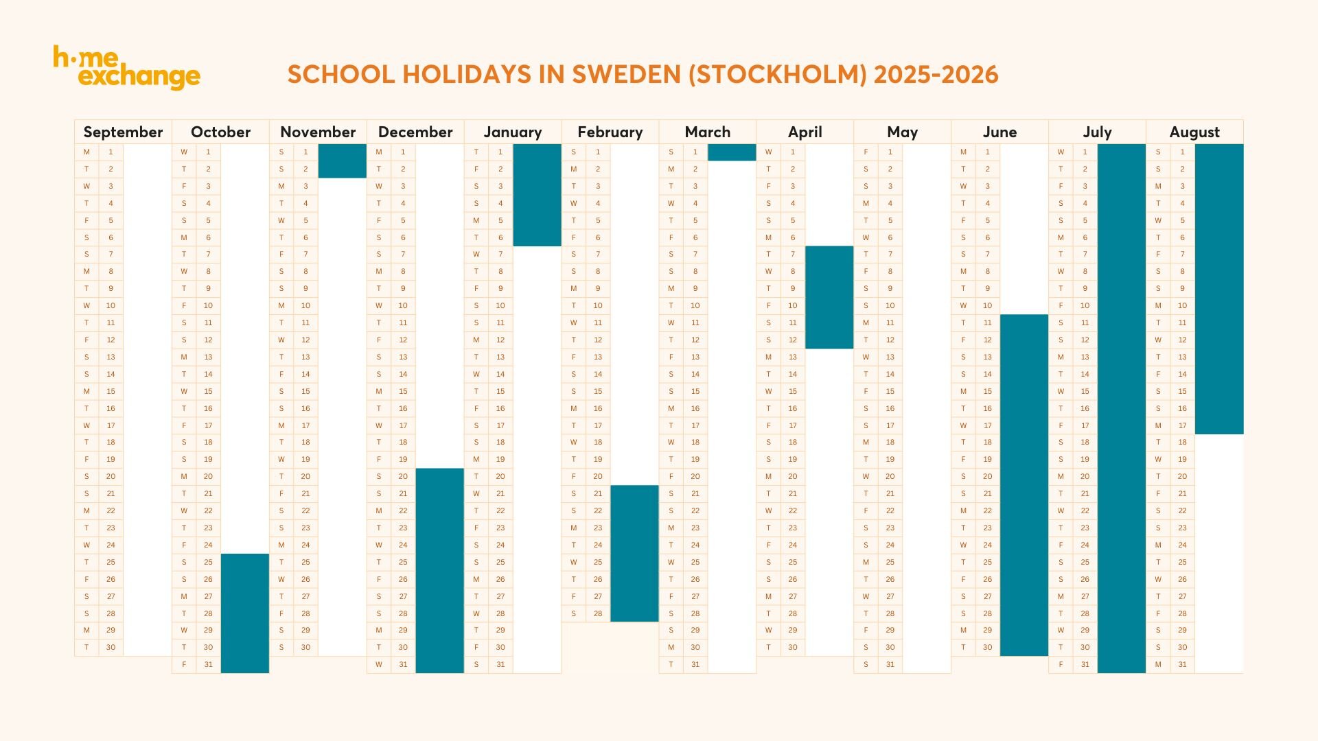 Sweden's 2025-2026 school calendar (Stockholm)