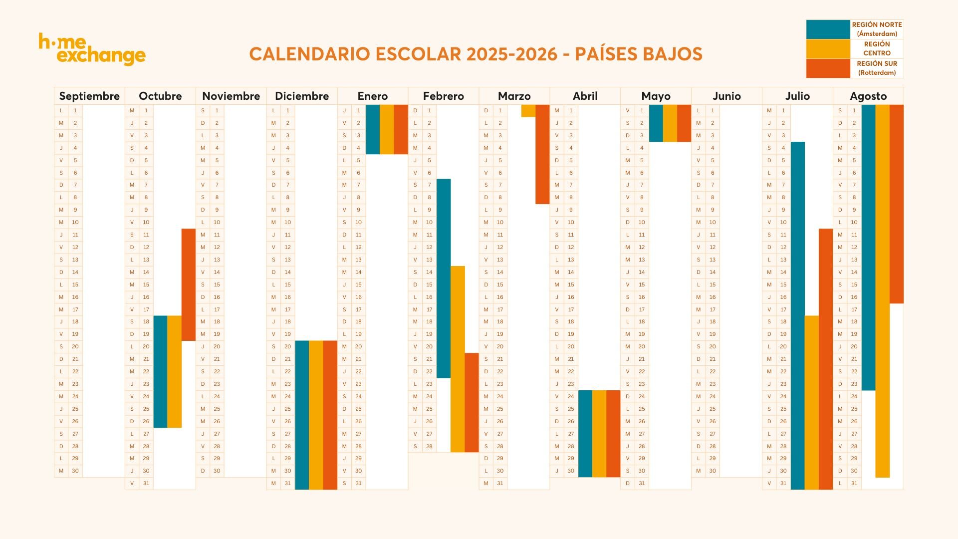 Calendario escolar en Países Bajos 2025-2026