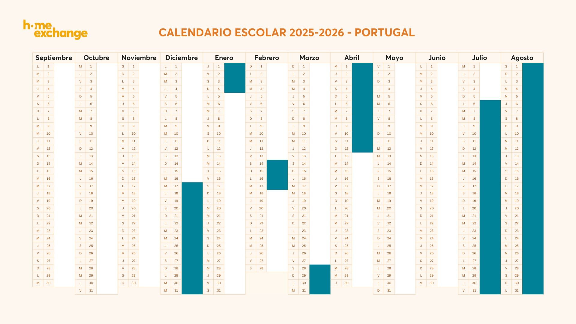 Calendario escolar en Portugal 2025-2026
