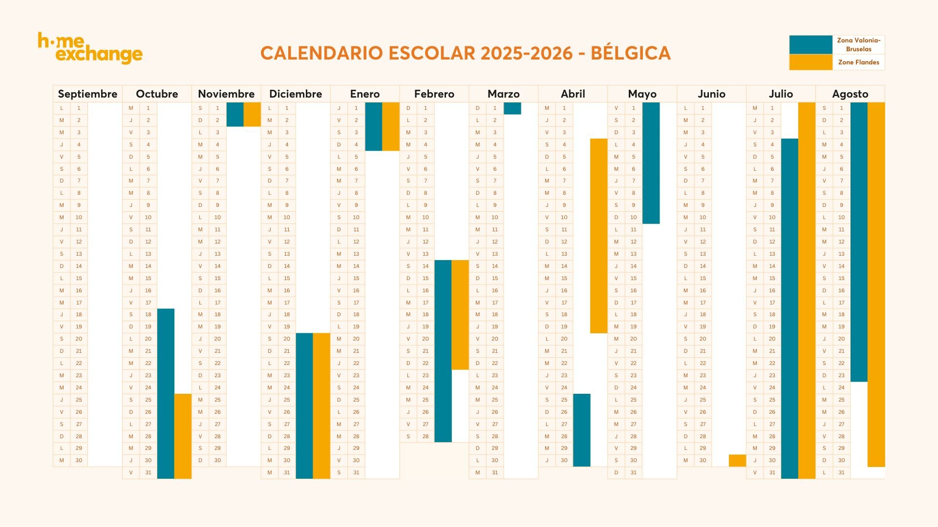 Calendario escolar en Bélgica 2025-2026